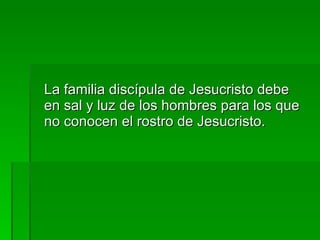 La familia discípula de Jesucristo debe en sal y luz de los hombres para los que no conocen el rostro de Jesucristo. 