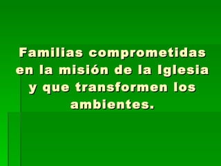 Familias comprometidas en la misión de la Iglesia y que transformen los ambientes. 