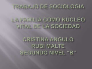 Trabajo de sociologia la familia como núcleo vital de la sociedadcristina Angulorubí maltesegundo nivel “b” 