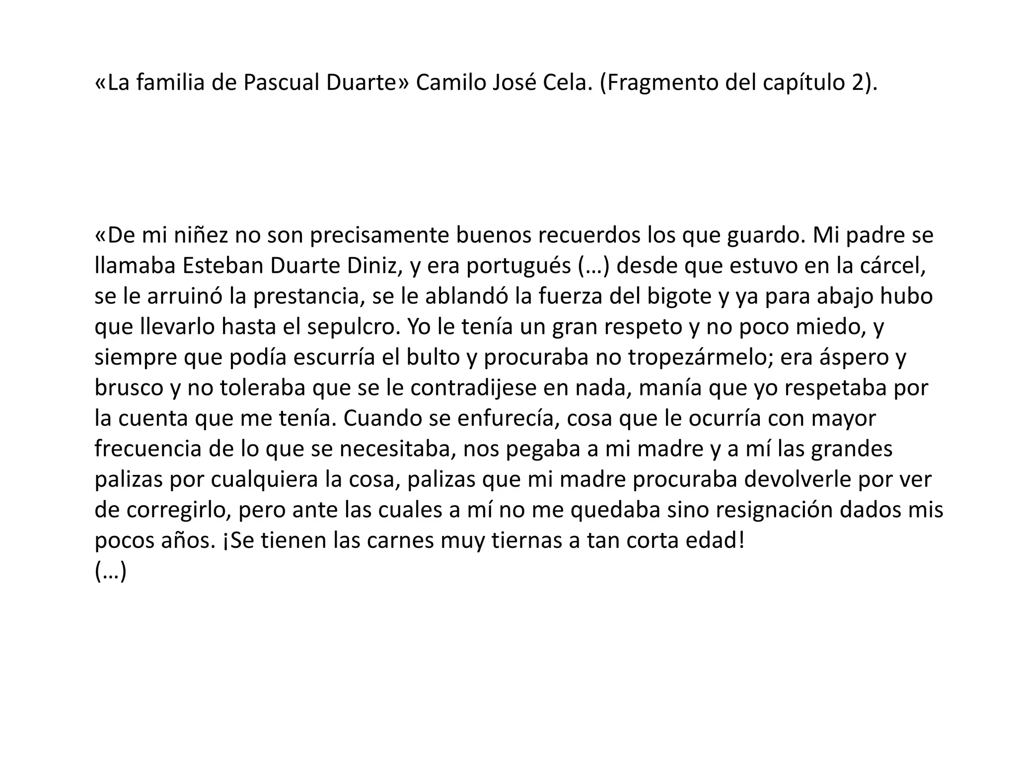 «La familia de Pascual Duarte» Camilo José Cela | PPT