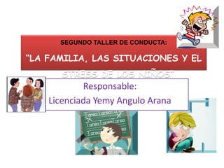 SEGUNDO TALLER DE CONDUCTA:
“LA FAMILIA, LAS SITUACIONES Y EL
STRESS DE LOS NIÑOS”
Responsable:
Licenciada Yemy Angulo Arana
 