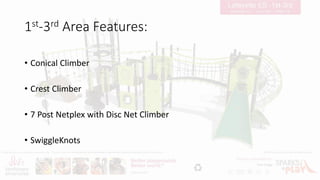 1st-3rd Area Features:
• Conical Climber
• Crest Climber
• 7 Post Netplex with Disc Net Climber
• SwiggleKnots
 
