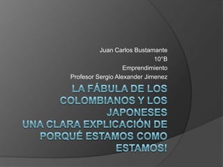 Juan Carlos Bustamante
                             10°B
                   Emprendimiento
Profesor Sergio Alexander Jimenez
 