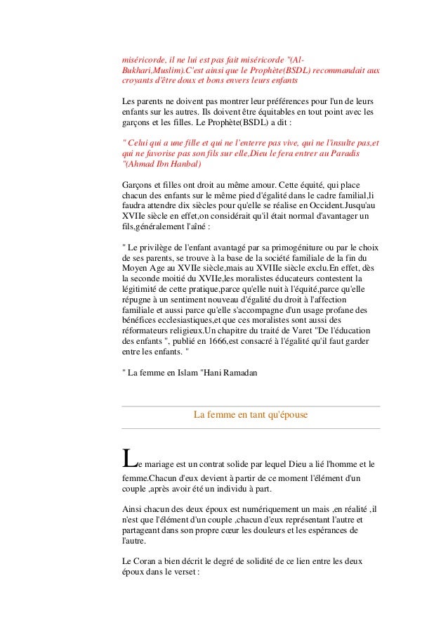 La Femme A Travers Les Versets Coraniques Et La Sunnah