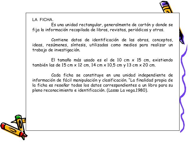 Resultado de imagen para FICHAS BIBLIOGRÃFICAS