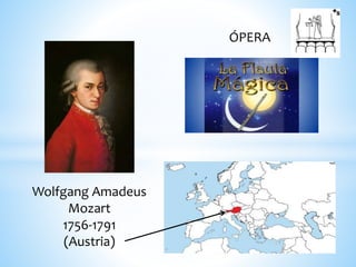 ÓPERA
Wolfgang Amadeus
Mozart
1756-1791
(Austria)
 