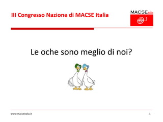 III Congresso Nazione di MACSE Italia




                Le oche sono meglio di noi?




www.macseitalia.it                            1
 