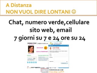 Chat, numero verde,cellulare
sito web, email
7 giorni su 7 e 24 ore su 24
 