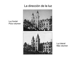 La dirección de la luz
Luz frontal
Poco volumen
Luz lateral
Más volumen
 
