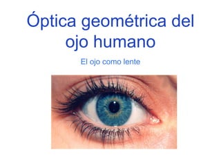 Óptica geométrica del
ojo humano
El ojo como lente
 