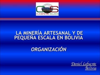 LA MINERÍA ARTESANAL Y DE PEQUEÑA ESCALA EN BOLIVIA  ORGANIZACIÓN  Daniel Lafuente Bolivia 