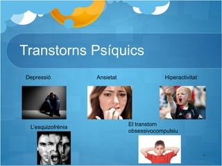 Transtorns Psíquics
Ansietat HiperactivitatDepressió
L’esquizofrènia
El transtorn
obsessivocompulsiu
 