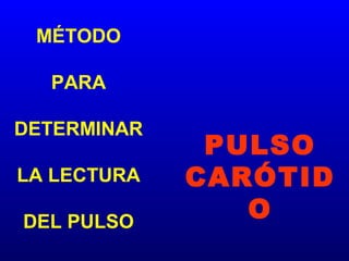 MÉTODO
PARA
DETERMINAR
LA LECTURA
DEL PULSO

PULSO
CARÓTID
O

 