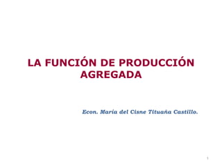 LA FUNCIÓN DE PRODUCCIÓN
        AGREGADA


       Econ. María del Cisne Tituaña Castillo.




                                                 1
 