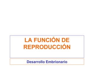 LA FUNCIÓN DE REPRODUCCIÓN Desarrollo Embrionario 
