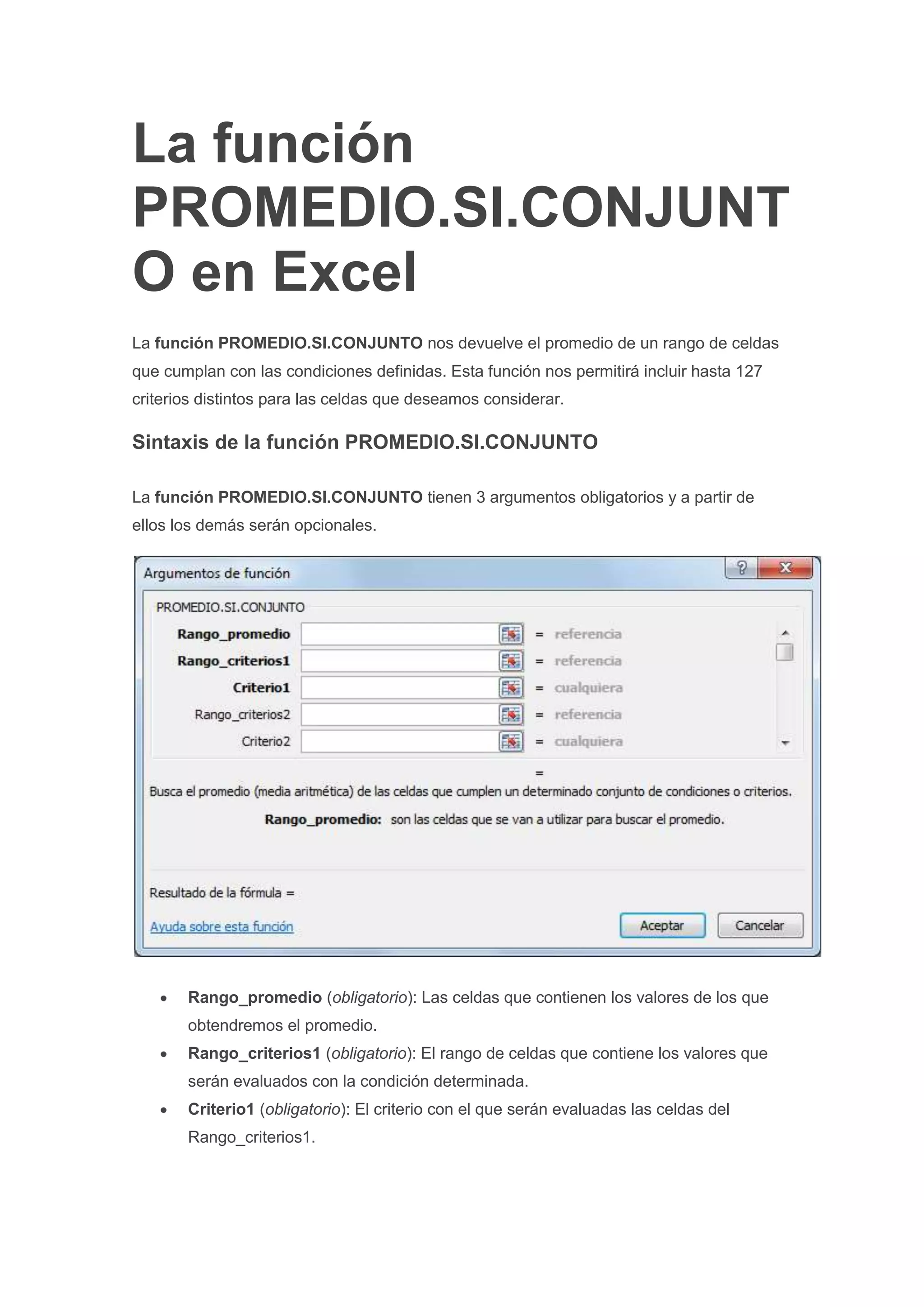 La función promedio.si.conjunto en excel | PDF