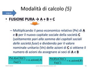 Modalità di calcolo (5)
– Moltiplicando il peso economico relativo (Pe) di
e per il nuovo capitale sociale della società
(...