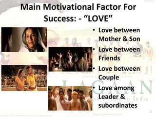 Main Motivational Factor For Success: - “LOVE” Love between Mother & Son Love between Friends Love between Couple Love among Leader & subordinates 