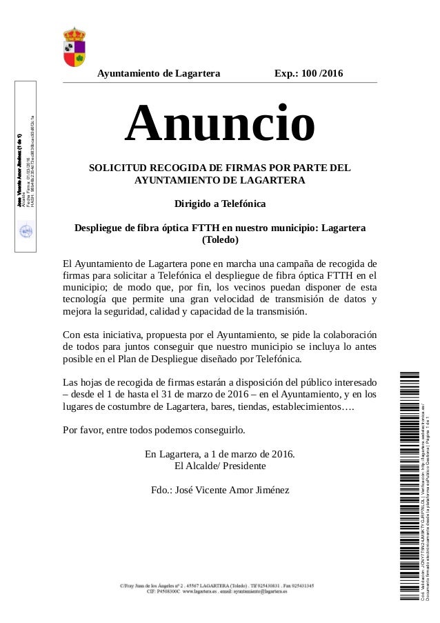 Lagartera Recogida De Firmas Fibra Optica Internet 16 100