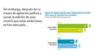 Sin embargo, después de 12
meses de agitación política y
social, la edición de 2017
mostró que estas ambiciones
se han atenuado...
 