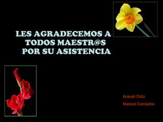 LES AGRADECEMOS A
TODOS MAESTR@S
POR SU ASISTENCIA
Araceli Ortiz
Marisol Camacho
 