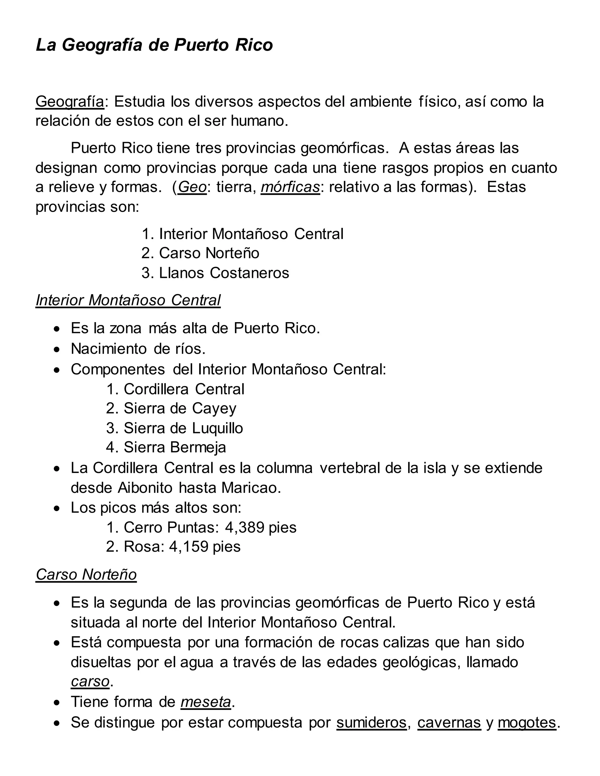 La geografía de puerto rico | DOCX