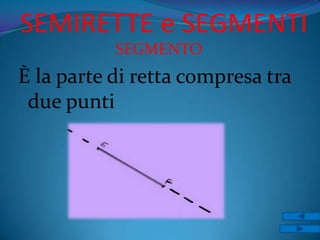 SEMIRETTE e SEGMENTI
           SEGMENTO
È la parte di retta compresa tra
 due punti
 