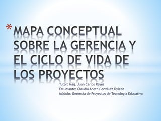 Tutor: Mag. Juan Carlos Reyes
Estudiante: Claudia Aneth González Oviedo
Módulo: Gerencia de Proyectos de Tecnología Educativa
*
 