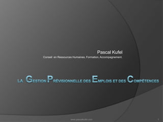 La gestionPrévisionnelle des emplois et des compétences Pascal Kufel Conseil  en Ressources Humaines, Formation, Accompagnement. 1 www.pascalkufel.com 