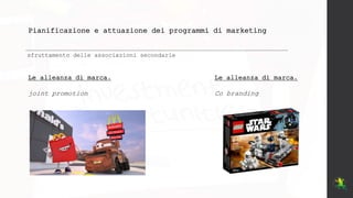 Pianificazione e attuazione dei programmi di marketing
sfruttamento delle associazioni secondarie
Le alleanza di marca.
joint promotion
Le alleanza di marca.
Co branding
 