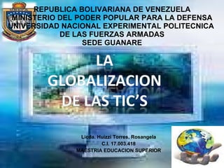 Licda. Huizzi Torres, Rosangela C.I. 17.003.418 MAESTRIA EDUCACION SUPERIOR REPUBLICA BOLIVARIANA DE VENEZUELA MINISTERIO DEL PODER POPULAR PARA LA DEFENSA UNIVERSIDAD NACIONAL EXPERIMENTAL POLITECNICA  DE LAS FUERZAS ARMADAS SEDE GUANARE 