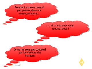 Pourquoi sommes nous si peu présent dans vos communications… …  et ce que nous vous ferions honte ? Je ne me sens pas concerné par les discours des marques 