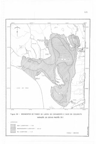 121

--50°45' .

50050'
,r-.-o---"

50'40'

--".

50° 3 5'

_' '__"__--

,- "/

'30010'-t '~

:.,

.' ,.'

".


"

,
I

-L
""-"

~

(j

~

o/o'

'.-(

~r:

'30°15'

PONTAl 00
ESPINHO

LA6(!)l1

f)()

CASAMENTO

'--':::.
--

~ --I;.-v o,

'30"20'

--_/
,

:

-30020'

,
'-'

,o - _.,.-- -~- --"
I
I

"

" ,,
,
.>/

I,'

r:
i,.
LAGOA

-30°25'

DOS

io- -::'~' ,- ~:.:,
,j.. -~--___L.'o'

PATOS

-_.<-.>:r--f,

'30"25'

1

'0"">---

';~'--':<'1

~~--:::-::_~-§<

),
__,0/'."--'
~~o-_/,,:o'

r-'
-30°3(1

,/
50°50'

Figura 39

§

50°'35'

50'45'

-

SEDIMENTOS DE FUNDO DA LAGOA DO CASAMENTO E SACO DO COCURUTO
VARIAÇÃODO DESVIOPADRÃO
(fI'

LEGENDA
BEM CLASSIFICADA
MODERADAMENTE

MAL CLASSIFICADA

-

(0,5

CLASSIFICADA

.~
,!
;;;
.~
<i

- 0.5-1,0

- ) "O
ESCALA

---

1:200,

OO O

!':

~

 