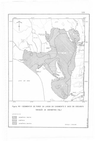124

-..--50050'

50° 45 '

".,

;:~"o,oo 0'::::'-"

""'0.,

 ., ,:'



'30"10''''

50°35'

'"

,',
,',

~

~ .

"

""

c-,-.-,

-., -',

,

~i,

~'

/",

'o"

(J
'

'o".

"'"

,,-~:~//"/

'"

,,'

'30°15'
, 30"15'

:

,o.

,',

,,

,,
'~ --I.~-v

--

.

'30"20'

'30020'

r~~::~
',' -",--"./

-~- ,0"-'
,.~ ,

/
;
:

....

"-.m

LAaOA

30°25'

,

}

I
(

~

:~~:~~~~:~t:~l

ooS PATOS

030"25'

---c;~c~I~:~
.o.i
,,,,,,,;,,-,,,,,,:;,~,-

30°30"

50"45'

50050'

Figuro 40

- SEDIMENTOS

500035'

DE FUNDO DA LAGOA DO CASAMENTO E SACO DO COCURUro
VAR IACAO

DA

ASSIMETRIA

(Sk.)

LEGENDA

ASSIMÉTRICA

POSITIVA

o~
q;

SIMÉTRICA

o~
ASS/METRICA

NEGATIVA
ESCALA

1:200.000

.~
'"
i,;
~

 
