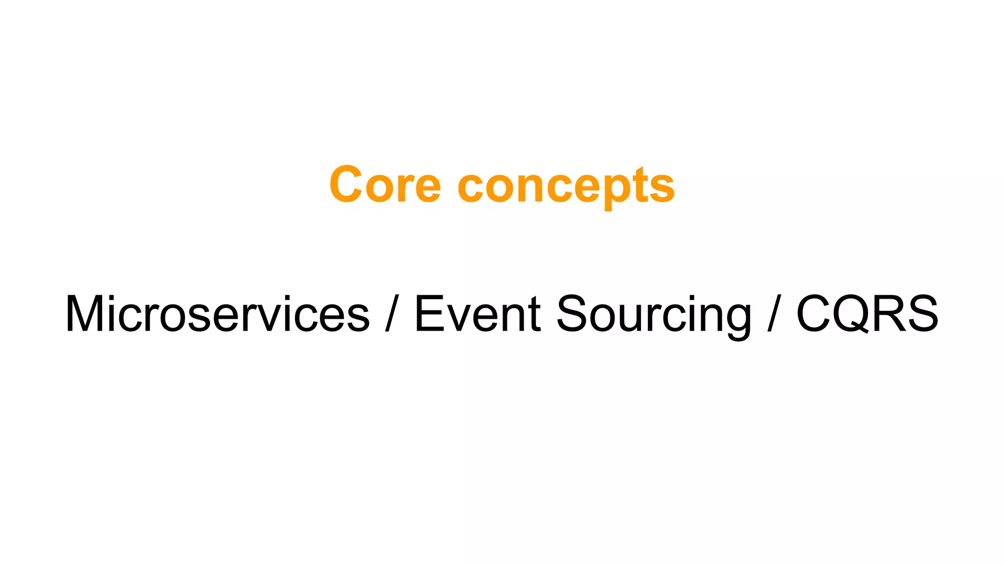 Core concepts
Microservices / Event Sourcing / CQRS
 