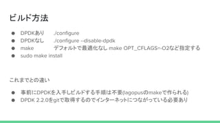 ビルド方法
あり
なし
デフォルトで最適化なし など指定する
これまでとの違い
事前に を入手しビルドする手順は不要 の で作られる
を で取得するのでインターネットにつながっている必要あり
 