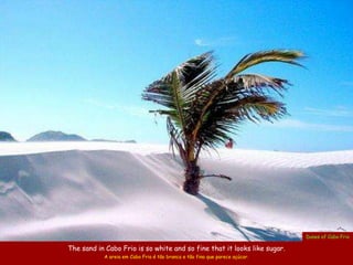Dunes of Cabo Frio

The sand in Cabo Frio is so white and so fine that it looks like sugar.
           A areia em Cabo Frio é tão branca e tão fina que parece açúcar.
 
