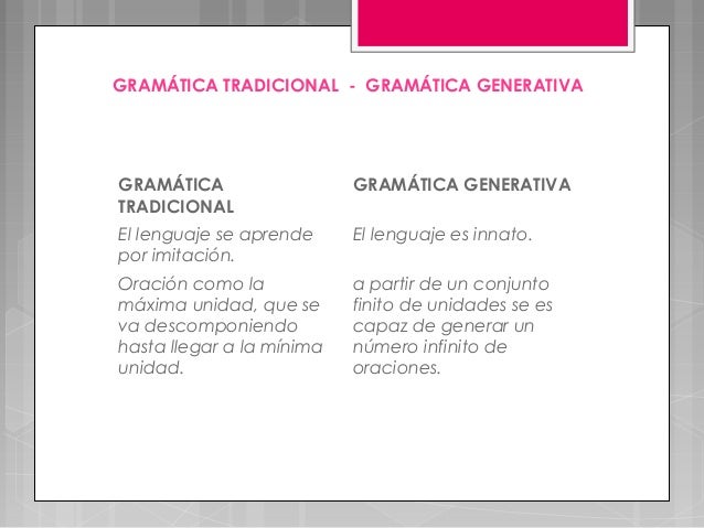 La gramatica tradicional y gramatica generativa