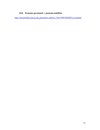 32
10.8. Pronoms personnels + pronoms indéfinis
http://wps.prenhall.com/ca_ph_parmentier_enbons_7/46/11989/3069203.cw/content/
 
