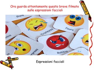 Espressioni facciali.flv
Ora guarda attentamente questo breve filmato
sulle espressioni facciali
Espressioni facciali
 