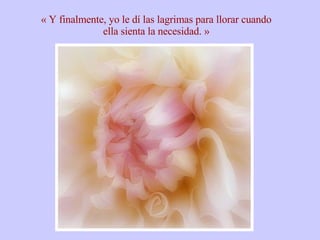 « Y finalmente, yo le dí las lagrimas para llorar cuando ella sienta la necesidad. » 