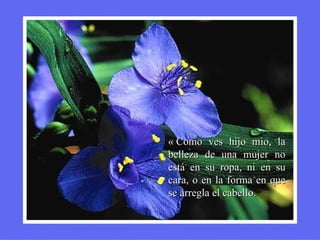 « Como ves hijo mio, la belleza de una mujer no está en su ropa, ni en su cara, o en la forma en que se arregla el cabello. 