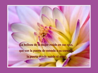La belleza ddee llaa mmuujjeerr rreessiiddee eenn ssuuss oojjooss,, 
qquuee ssoonn llaa ppuueerrttaa ddee eennttrraaddaa aa ssuu ccoorraazzóónn,, 
llaa ppuueerrttaa ddoonnddee rreessiiddee eell aammoorr.. 
 