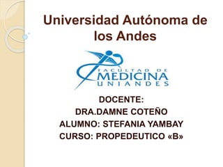 Universidad Autónoma de
los Andes
DOCENTE:
DRA.DAMNE COTEÑO
ALUMNO: STEFANIA YAMBAY
CURSO: PROPEDEUTICO «B»
 