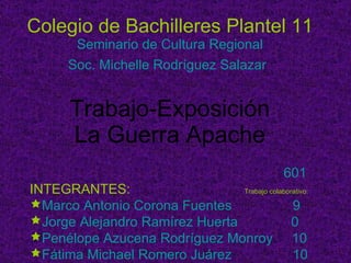 Colegio de Bachilleres Plantel 11 Seminario de Cultura Regional Soc. Michelle Rodríguez Salazar   Trabajo-Exposición La Guerra Apache ,[object Object],[object Object],[object Object],[object Object],[object Object],[object Object]