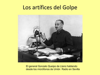Los artífices del Golpe




 El general Gonzalo Queipo de Llano hablando
 desde los micrófonos de Unión Radio en Sevilla
 