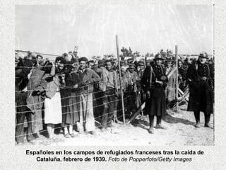 Españoles en los campos de refugiados franceses tras la caída de Cataluña, febrero de 1939.  Foto de Popperfoto/Getty Images   