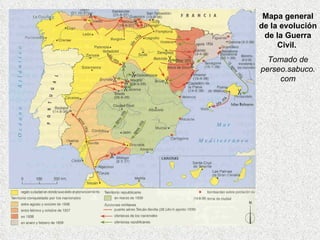 Mapa general de la evolución de la Guerra Civil.  Tomado de perseo.sabuco.com 