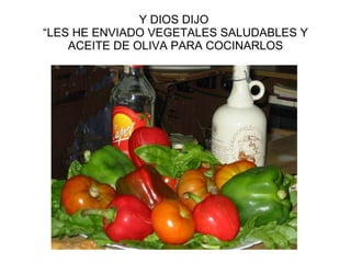 Y DIOS DIJO  “LES HE ENVIADO VEGETALES SALUDABLES Y ACEITE DE OLIVA PARA COCINARLOS 
