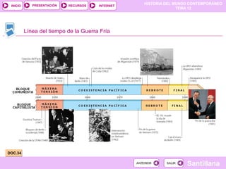 HISTORIA DEL MUNDO CONTEMPORÁNEO
TEMA 12
RECURSOS INTERNETPRESENTACIÓN
Santillana
INICIO
SALIRSALIRANTERIORANTERIOR
Línea del tiempo de la Guerra Fría
DOC.34DOC.34
 